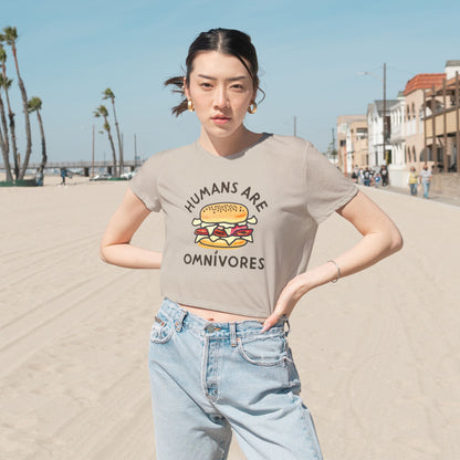 "Humans are Omnivores", Women's Flowy Cropped Tee