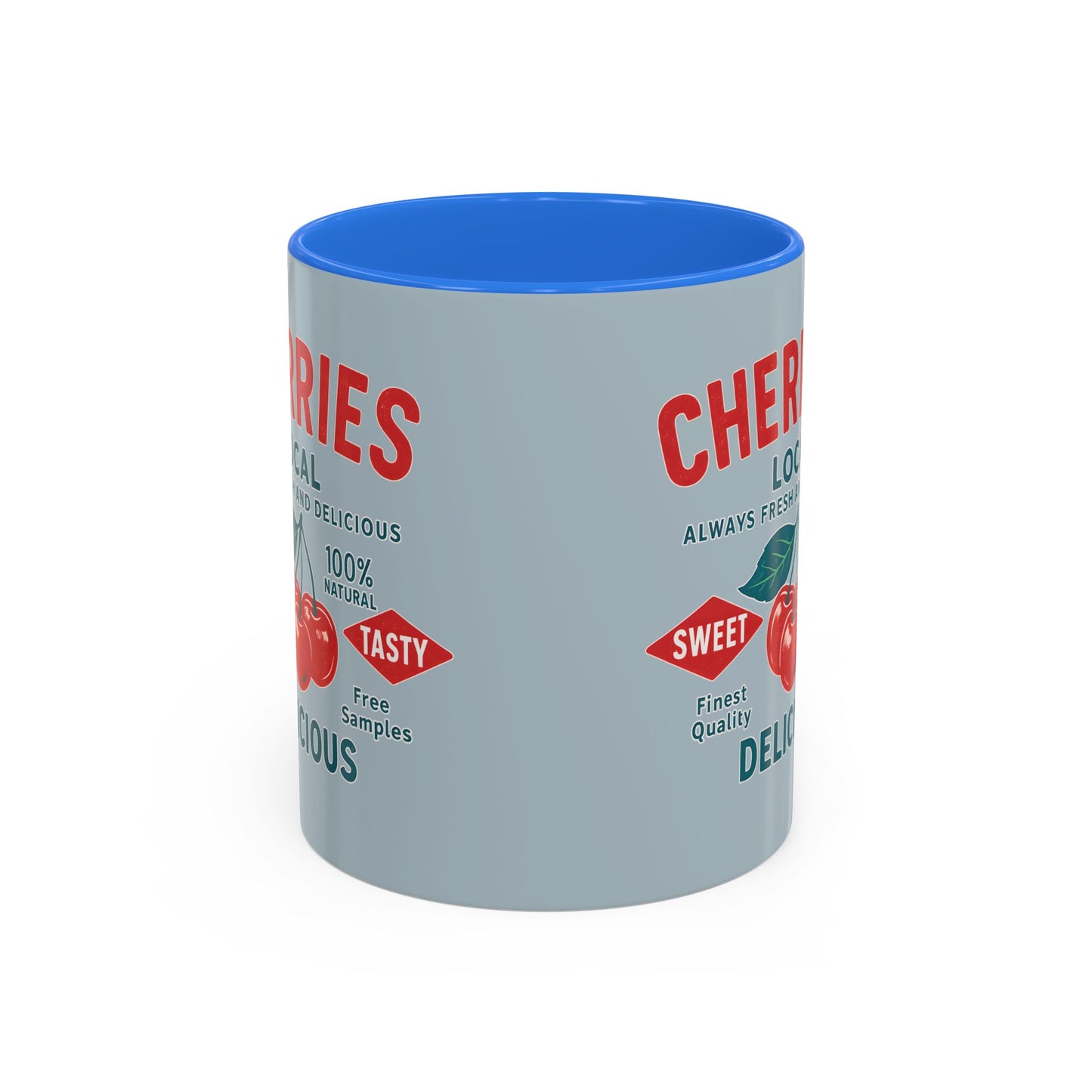 "Delicious Cherries", Colorful Mugs (11oz, 15oz) (Washed Silver-Blue)