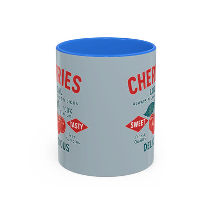 "Delicious Cherries", Colorful Mugs (11oz, 15oz) (Washed Silver-Blue)