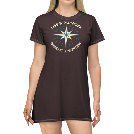 "Life's Purpose Begins at Conception #01", T-Shirt Dress (English Breakfast)