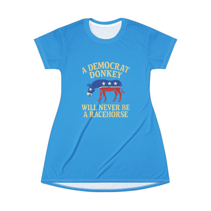 "A Democrat Donkey", T-Shirt Dress (Democrat Blue)