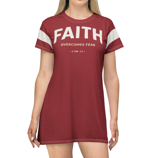 "Faith Overcomes Fear", T-Shirt Dress (Cherry Red)