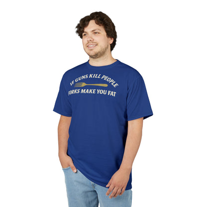''Forks Make You Fat", Unisex T-shirt (Indigo Hamlet)