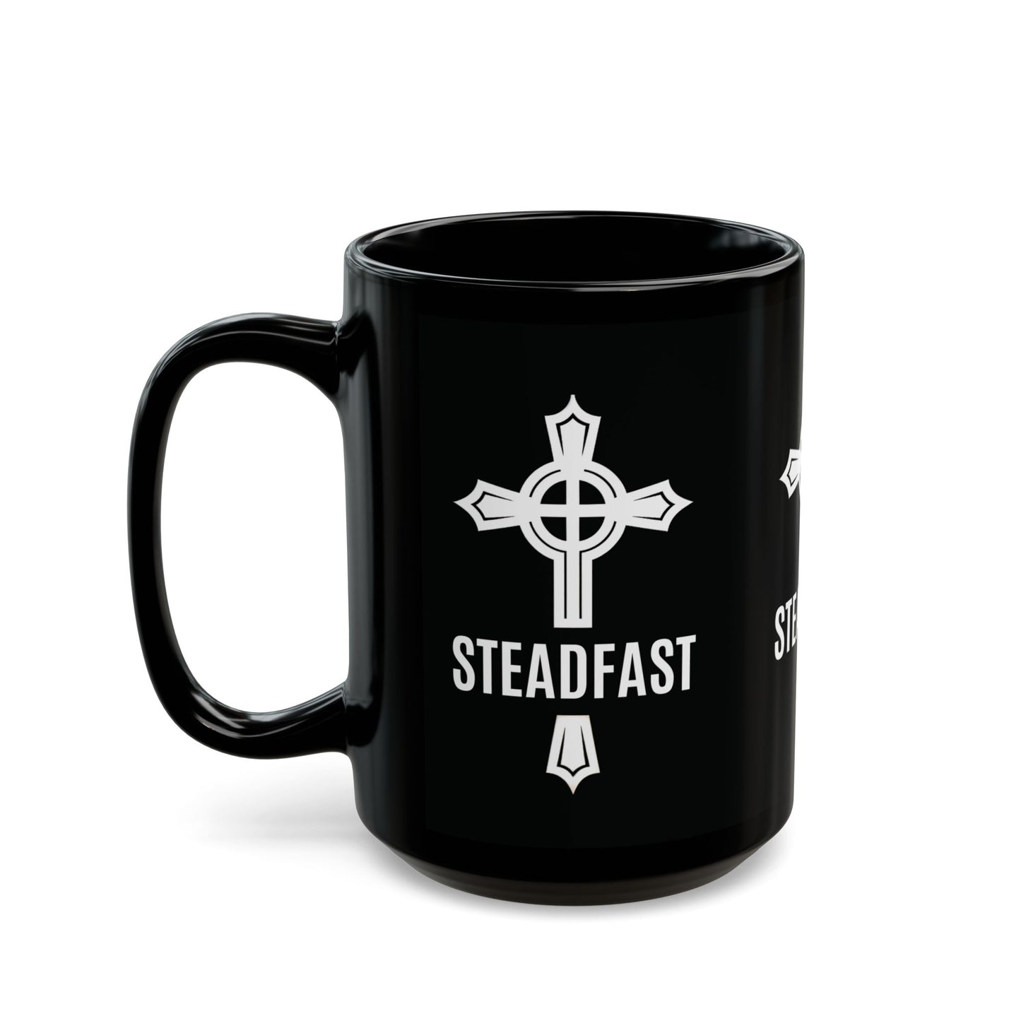 "Steadfast Cross", Black Mug (11oz & 15oz)