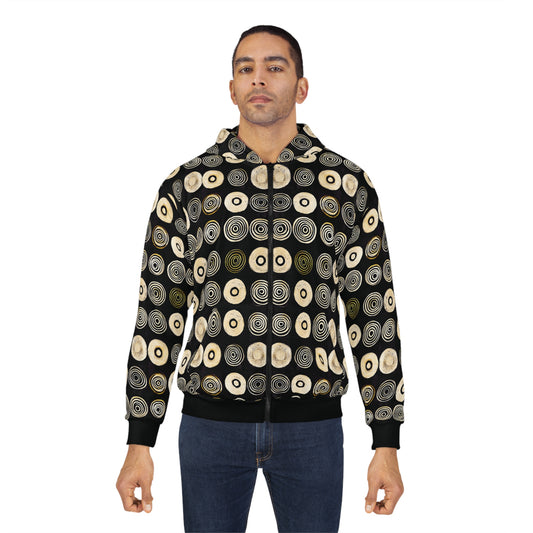 "Punk Polka", Wearable Pattern Art Unisex Zip Hoodie (Plain Black Cuffs)