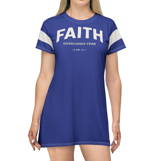 "Faith Overcomes Fear", T-Shirt Dress (Patriot Blue)