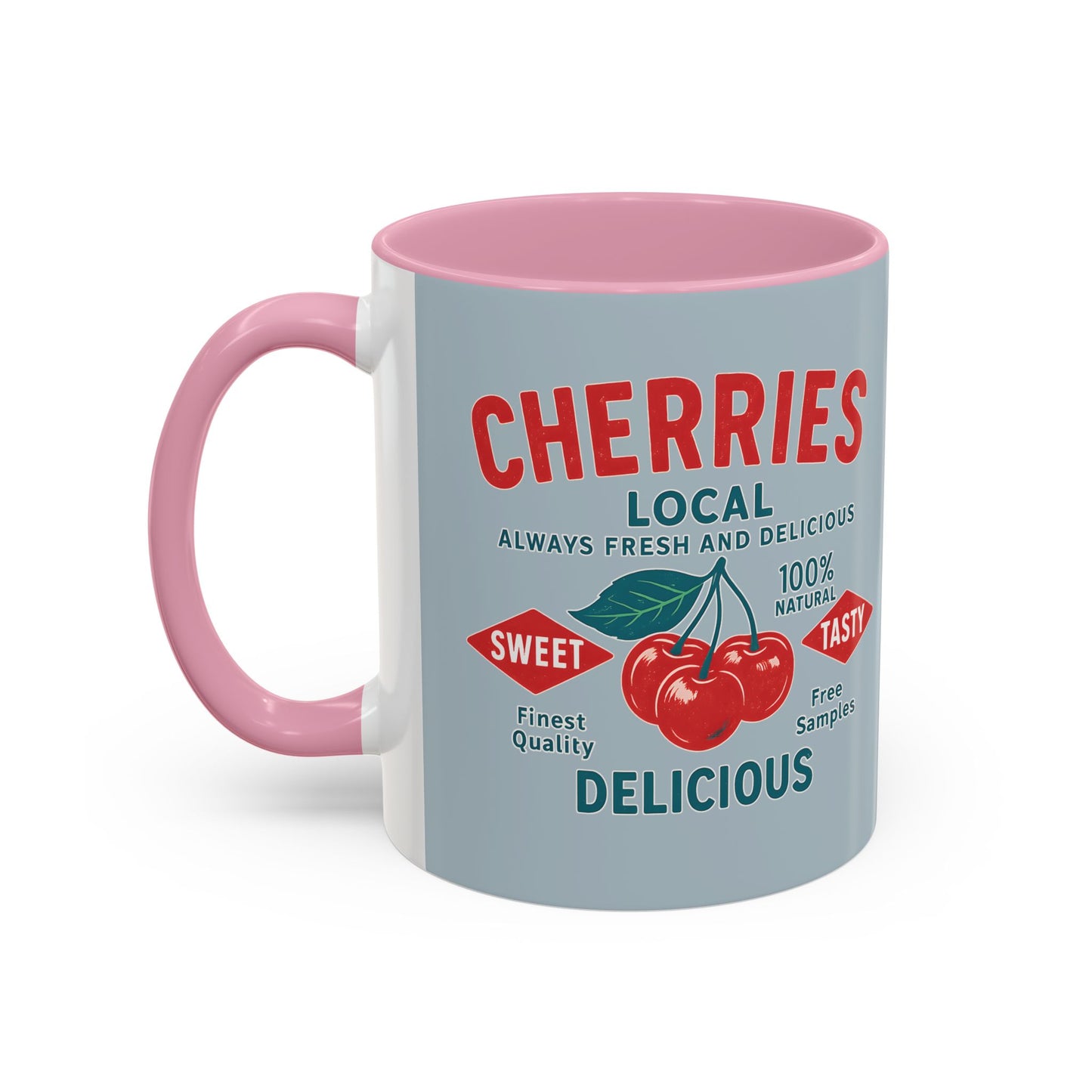 "Delicious Cherries", Colorful Mugs (11oz, 15oz) (Washed Silver-Blue)