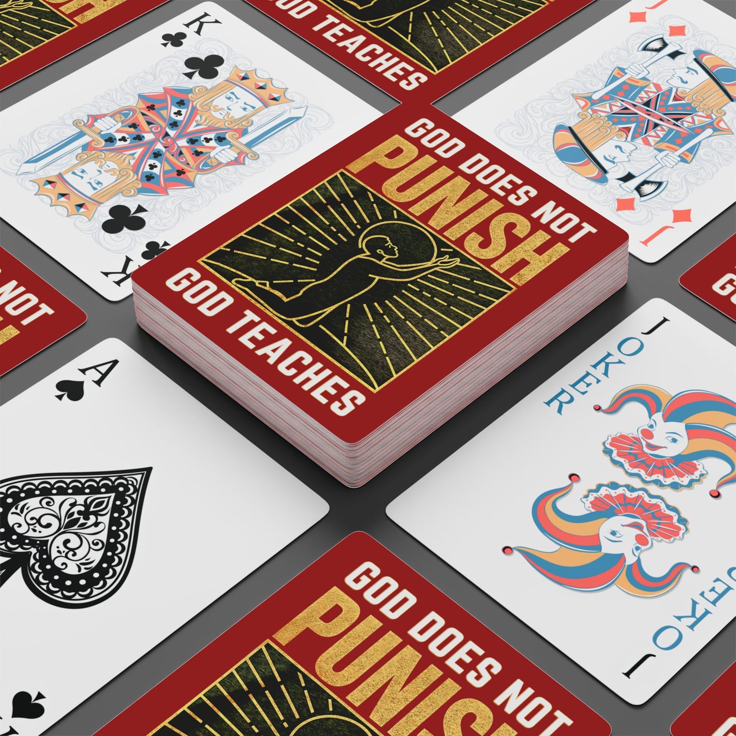 "God Does Not Punish - God Teaches" #03, Christian Playing Cards (Carnelian Red)