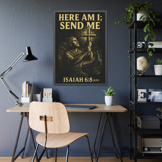 "Isaiah 6:8 (KJV)", Framed Paper Poster (Shadow Black)