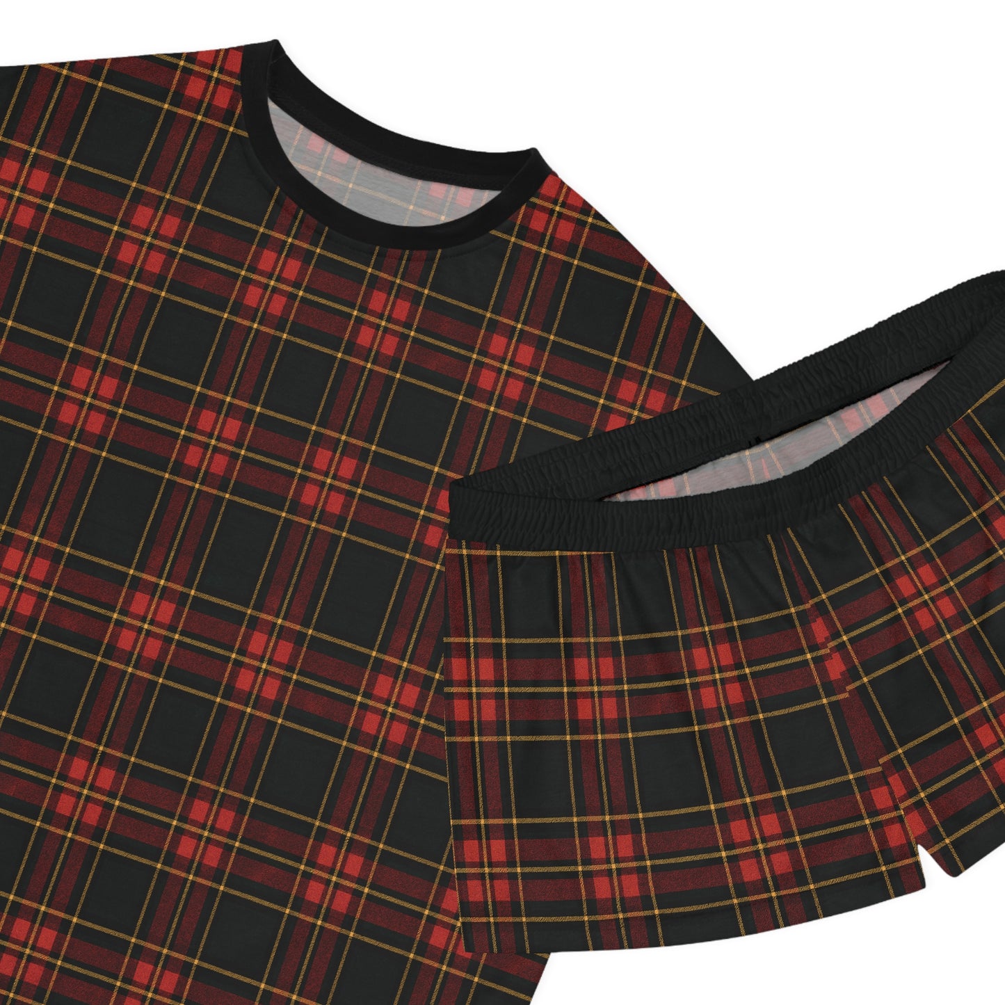 "Kilmor Gallóglach Tartan", Women's Short Pajama Set (Black Collar & Waist)
