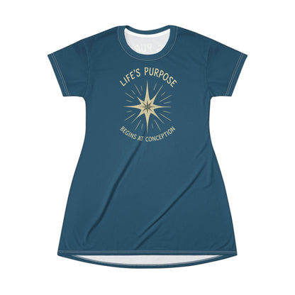 "Life's Purpose Begins at Conception #02", T-Shirt Dress (Manannán Blue)