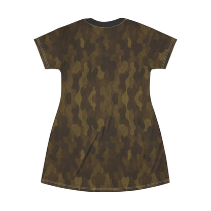 "Swamp Recon Camouflage", T-Shirt Dress (Alligator Black Collar)