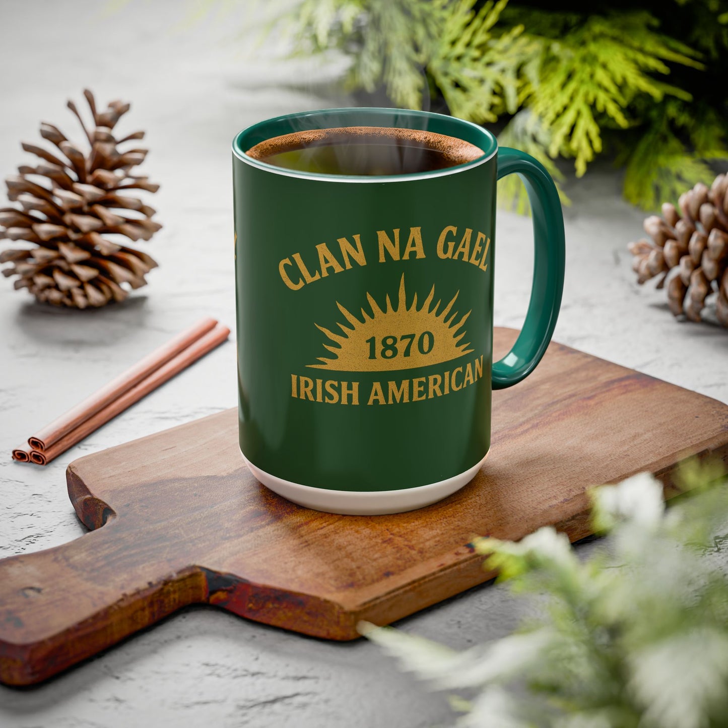 "Clan na Gael - Irish American", Colorful Mugs (11oz, 15oz) (Brithemain Green)