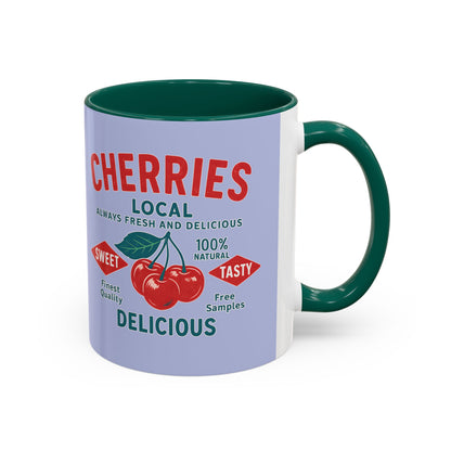 "Delicious Cherries", Colorful Mugs (11oz, 15oz) (Retro Periwinkle)