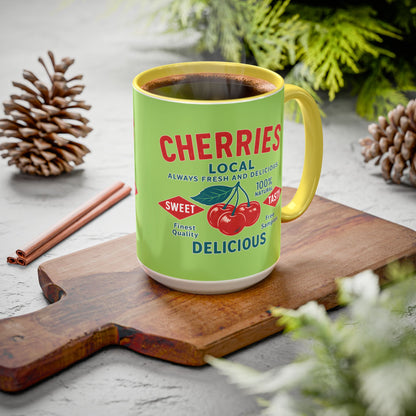 "Delicious Cherries", Colorful Mugs (11oz, 15oz) (Orchard Lime)