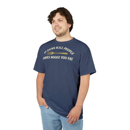 ''Forks Make You Fat", Unisex T-shirt (Union Army Blue)