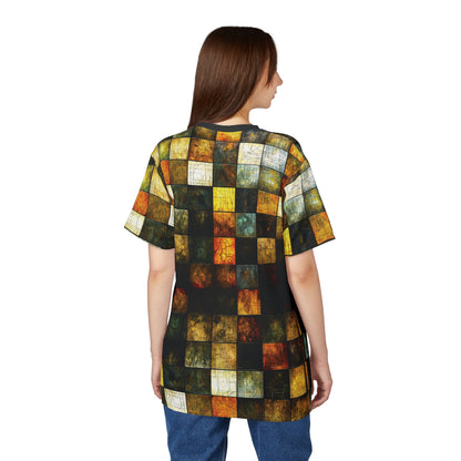 "Wood Block Pattern" #01, Fine Art Unisex T-Shirt (Dark Dùn Grey Collar)