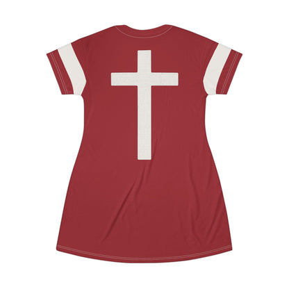 "Faith Overcomes Fear", T-Shirt Dress (Cherry Red)