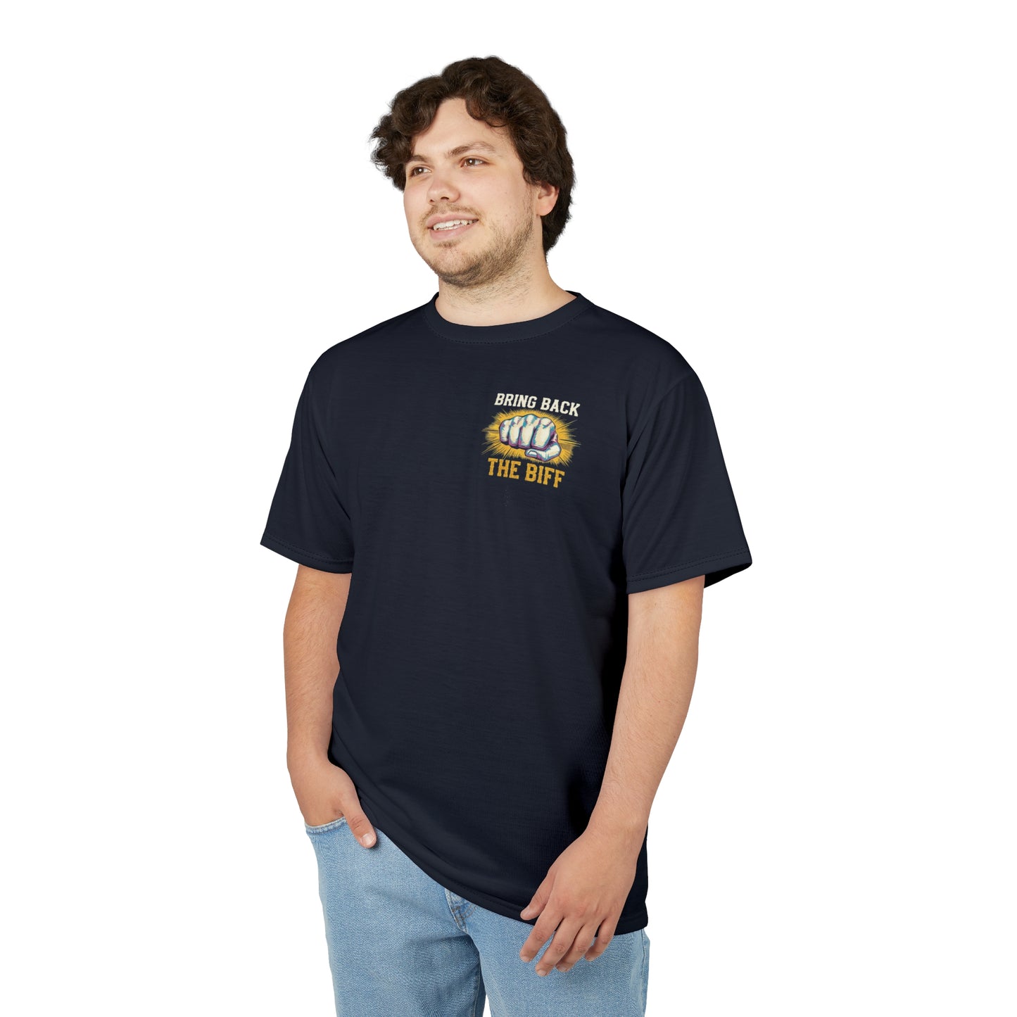 "Bring Back The Biff", Unisex T-shirt (Blackstone Blue)