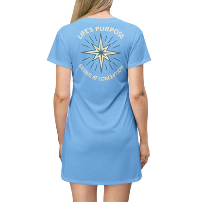 "Life's Purpose Begins at Conception #01", T-Shirt Dress (Chromis Damsel Blue)