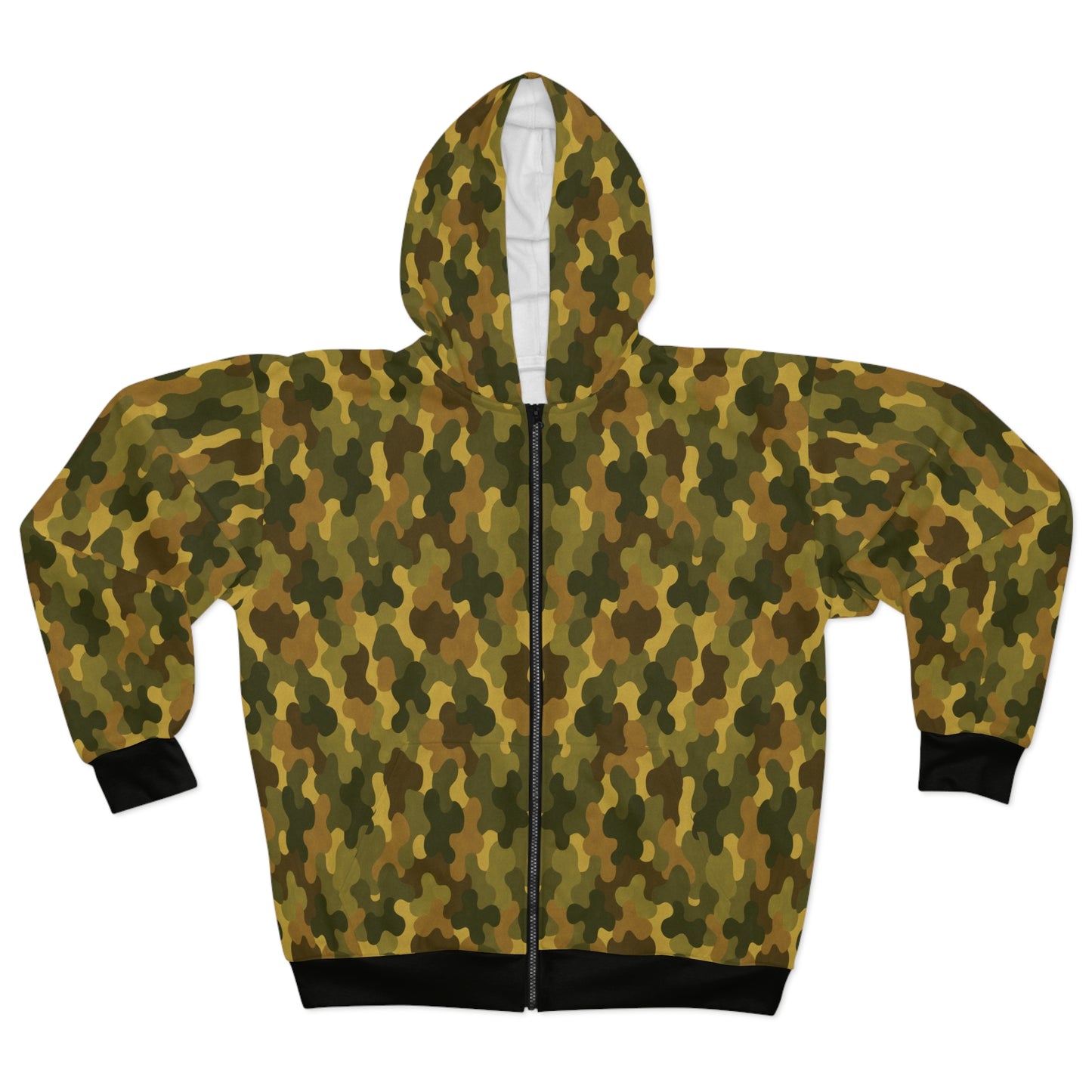 "SASR inspired Day-Ops Camouflage" Style 02, Unisex Wearable Art Zip Hoodie (SASR Black Cuffs and Waist)