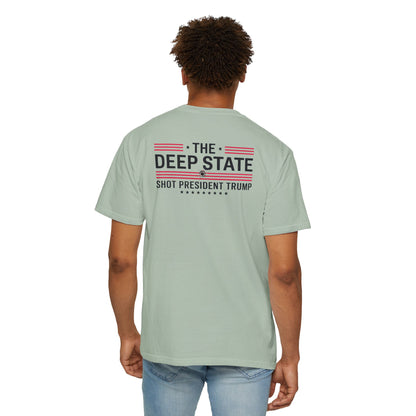 "The Deep State Shot President Trump" #02, Unisex White T-shirt