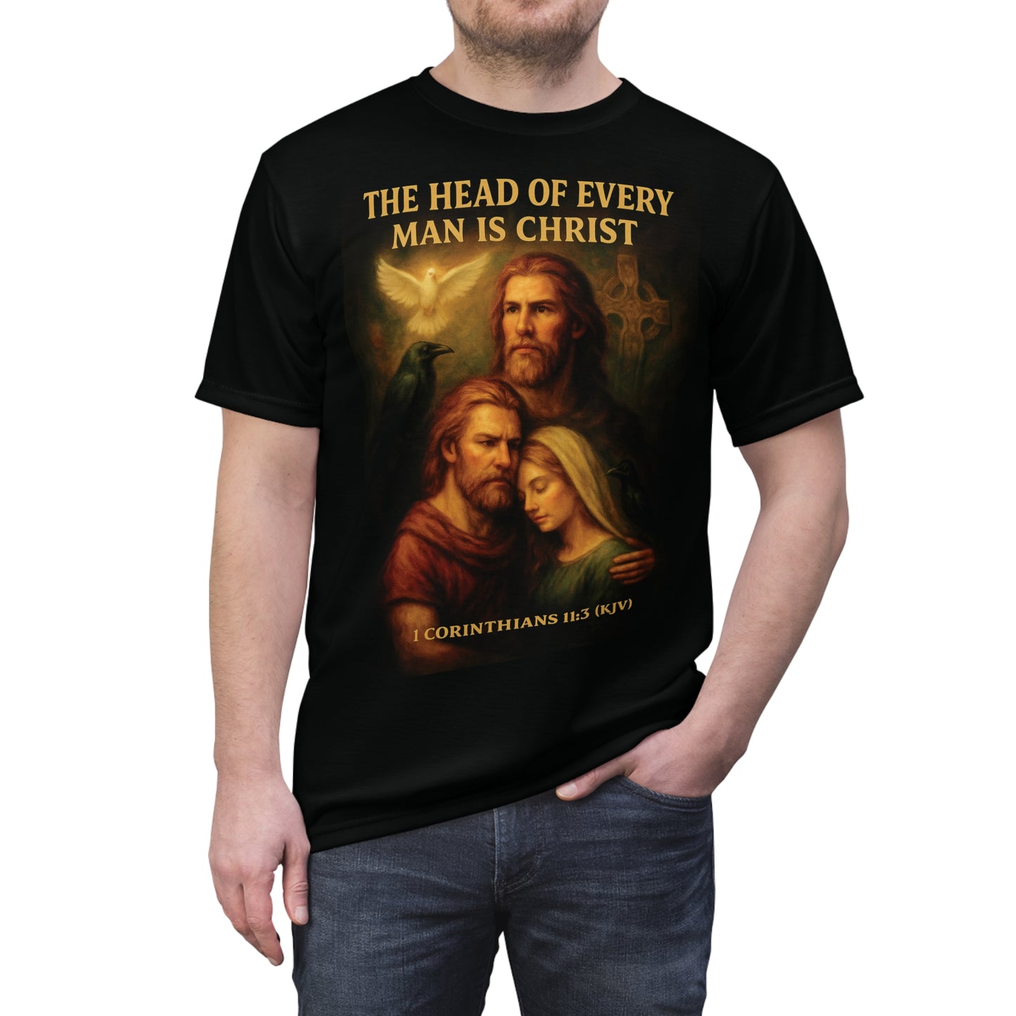 "1 Corinthians 11:3 (KJV)", Wearable Art Unisex T-shirt (Void Black)