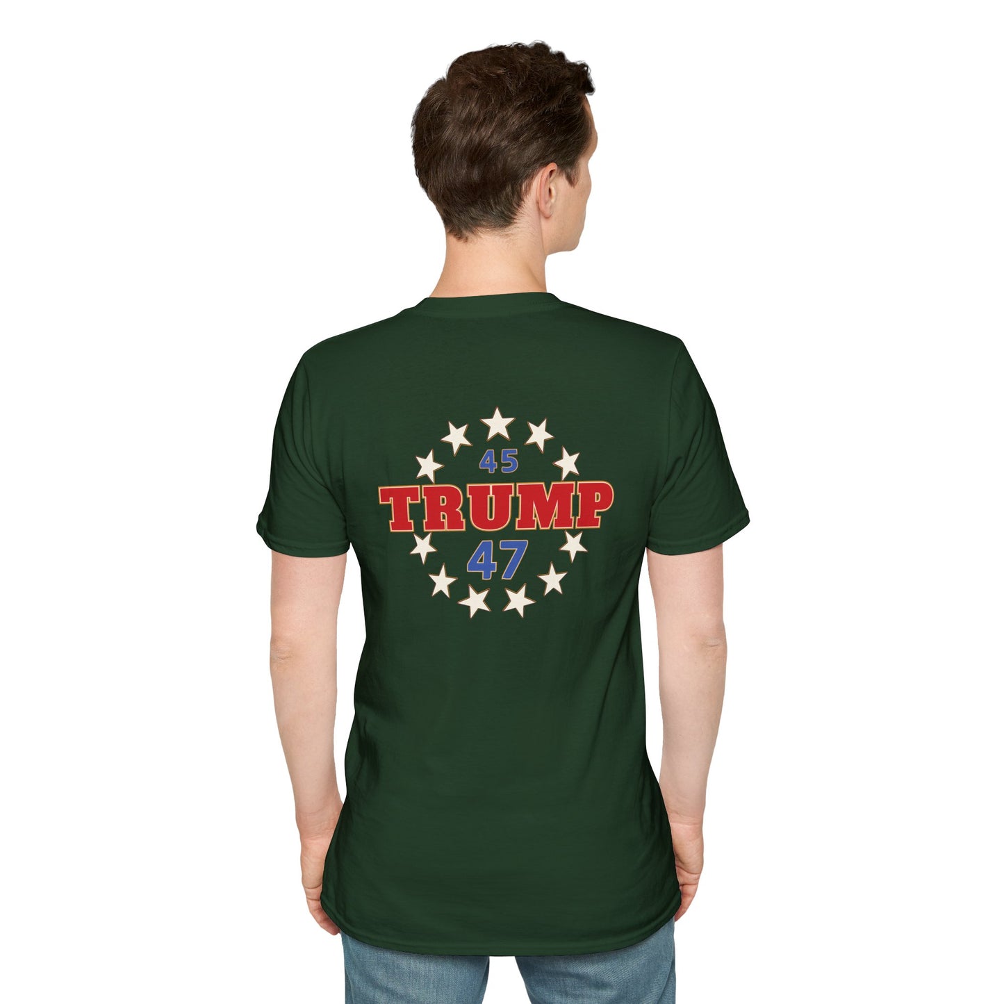 "Trump 45-47 Circle of Stars", Unisex Softstyle T-Shirt