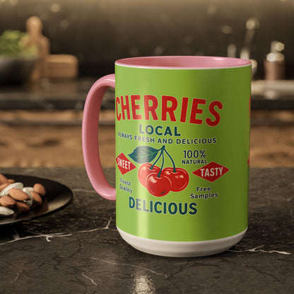 "Delicious Cherries", Colorful Mugs (11oz, 15oz) (Orchard Lime)
