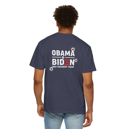 "Obama & Biden Shot President Trump", Unisex Black T-shirt