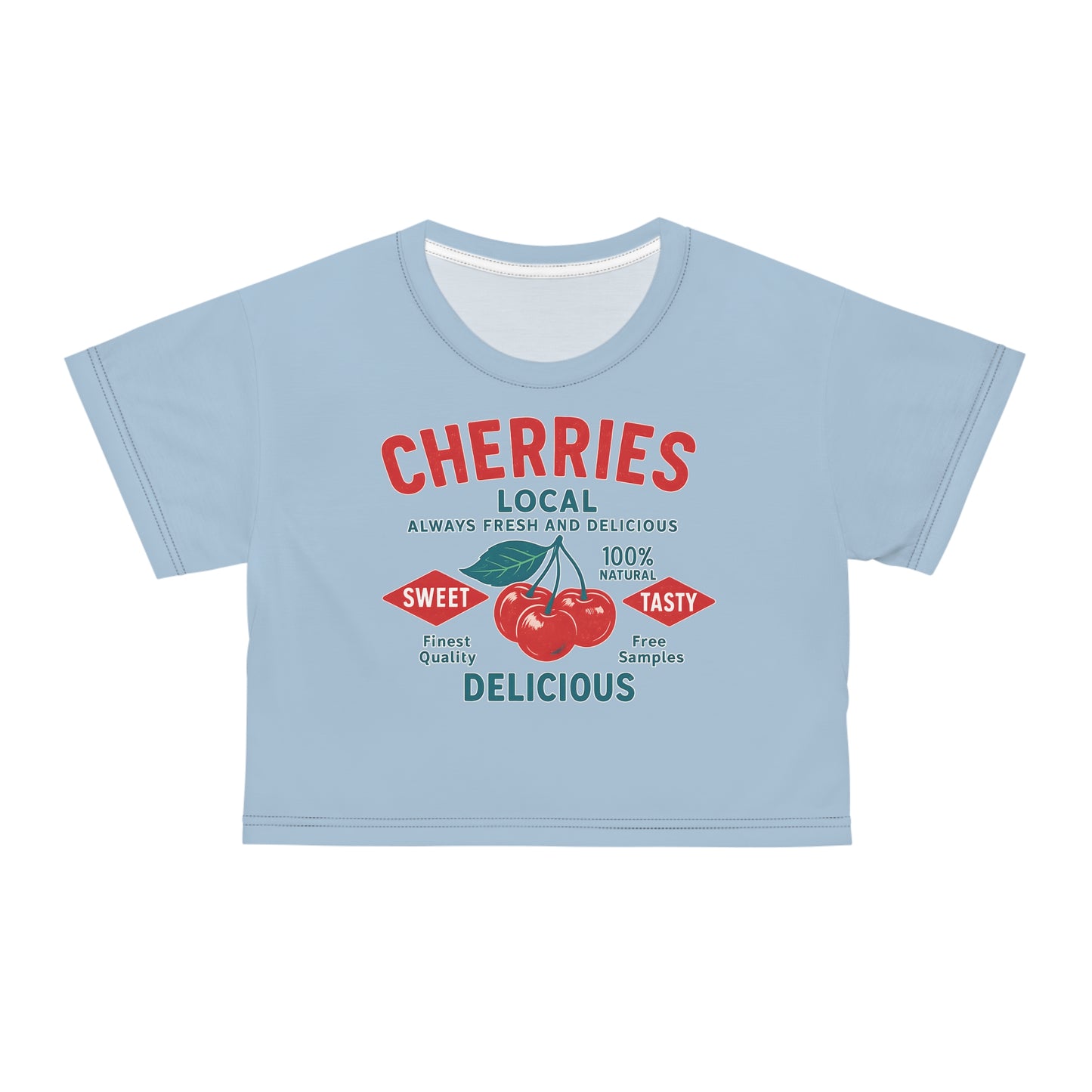 "Delicious Cherries", Crop Tee (Retro Sky)