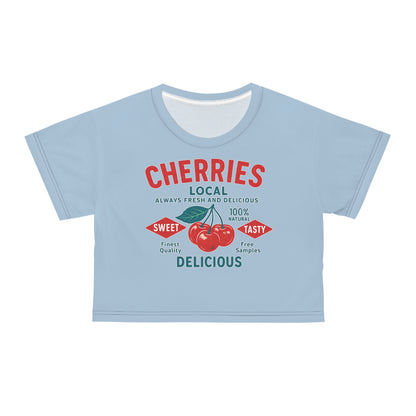 "Delicious Cherries", Crop Tee (Retro Sky)
