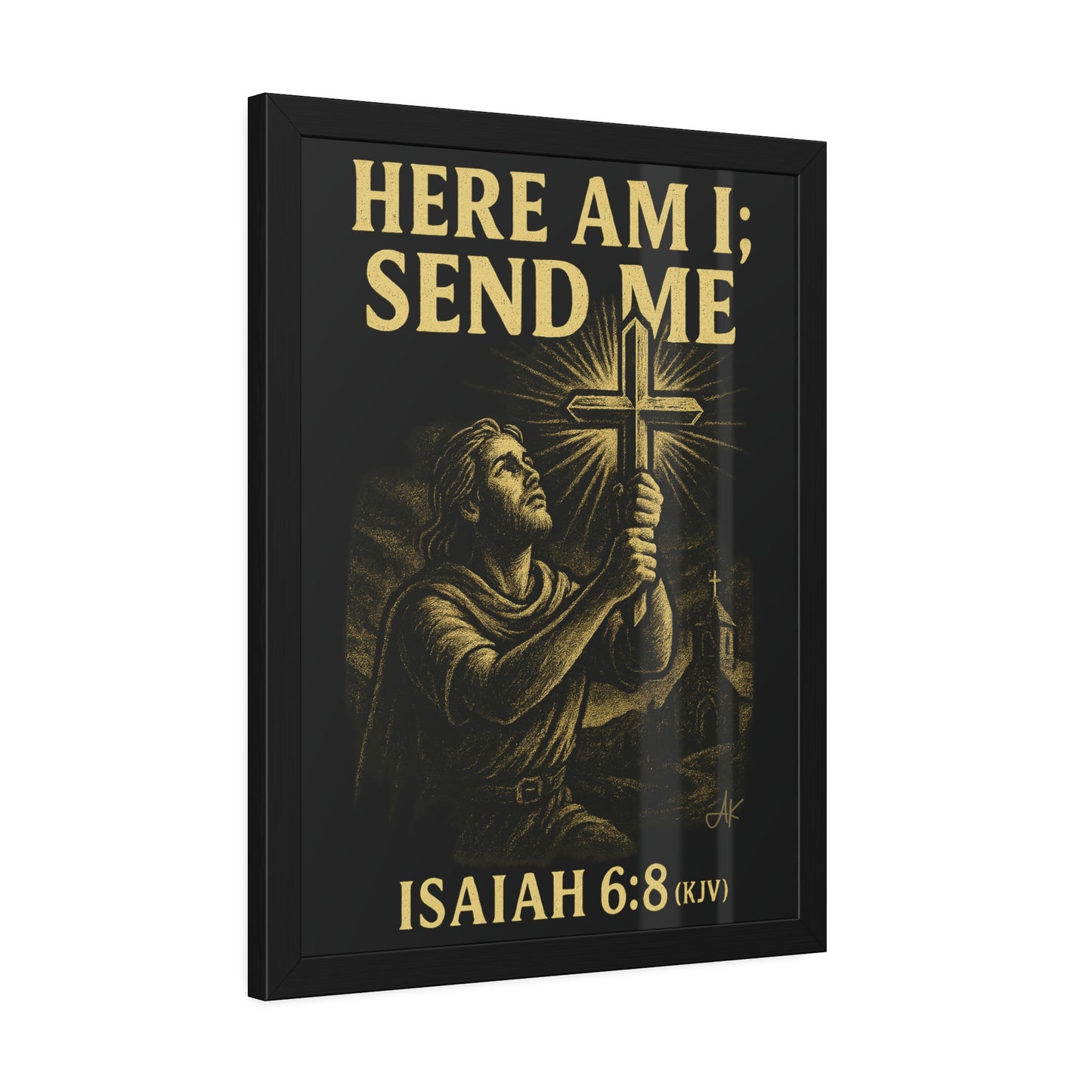 "Isaiah 6:8 (KJV)", Framed Paper Poster (Shadow Black)
