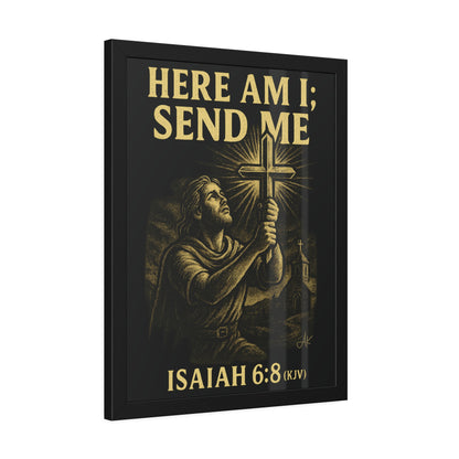 "Isaiah 6:8 (KJV)", Framed Paper Poster (Shadow Black)