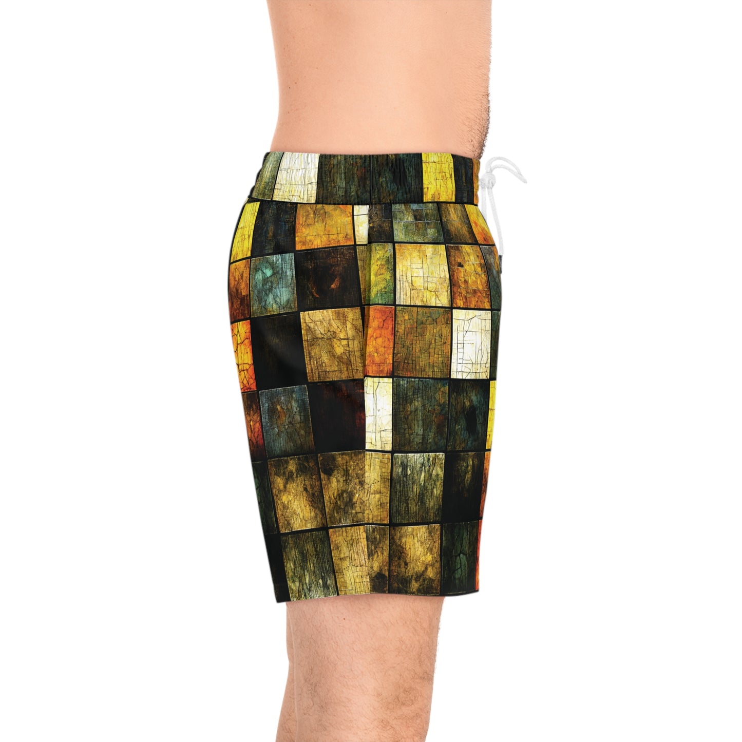 "Wood Block Pattern" #01, Men's Mid-Length Swim Shorts
