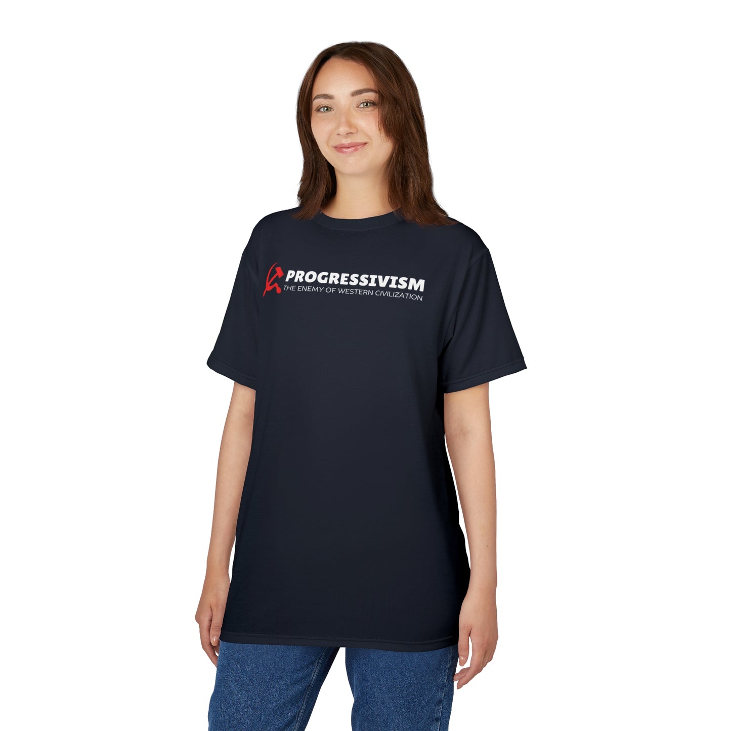 "Progressivism - Enemy of Western Civilization", Unisex Tee (Blackstone Blue)