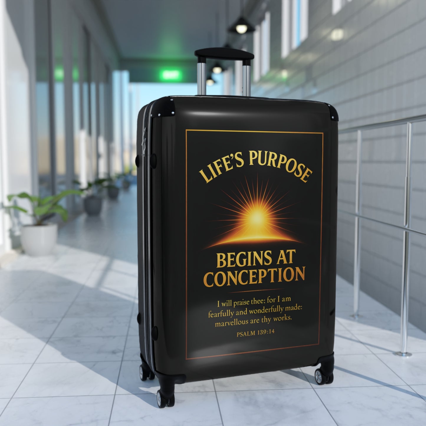 "Life's Purpose, Psalm 139:14", Suitcase (Righteous Black)