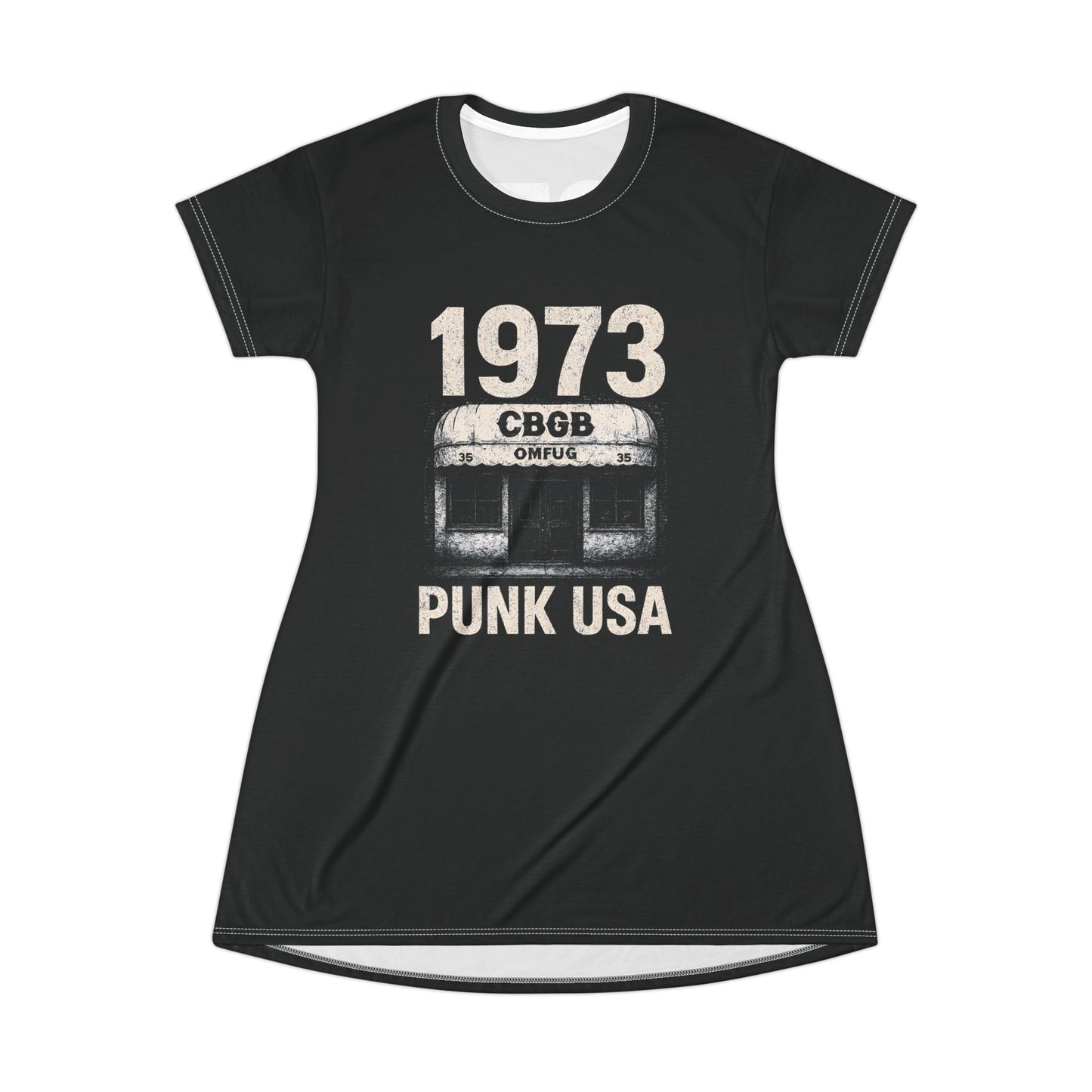 "1973 Punk USA", T-Shirt Dress (Peatshadow Black)