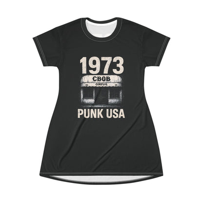 "1973 Punk USA", T-Shirt Dress (Peatshadow Black)