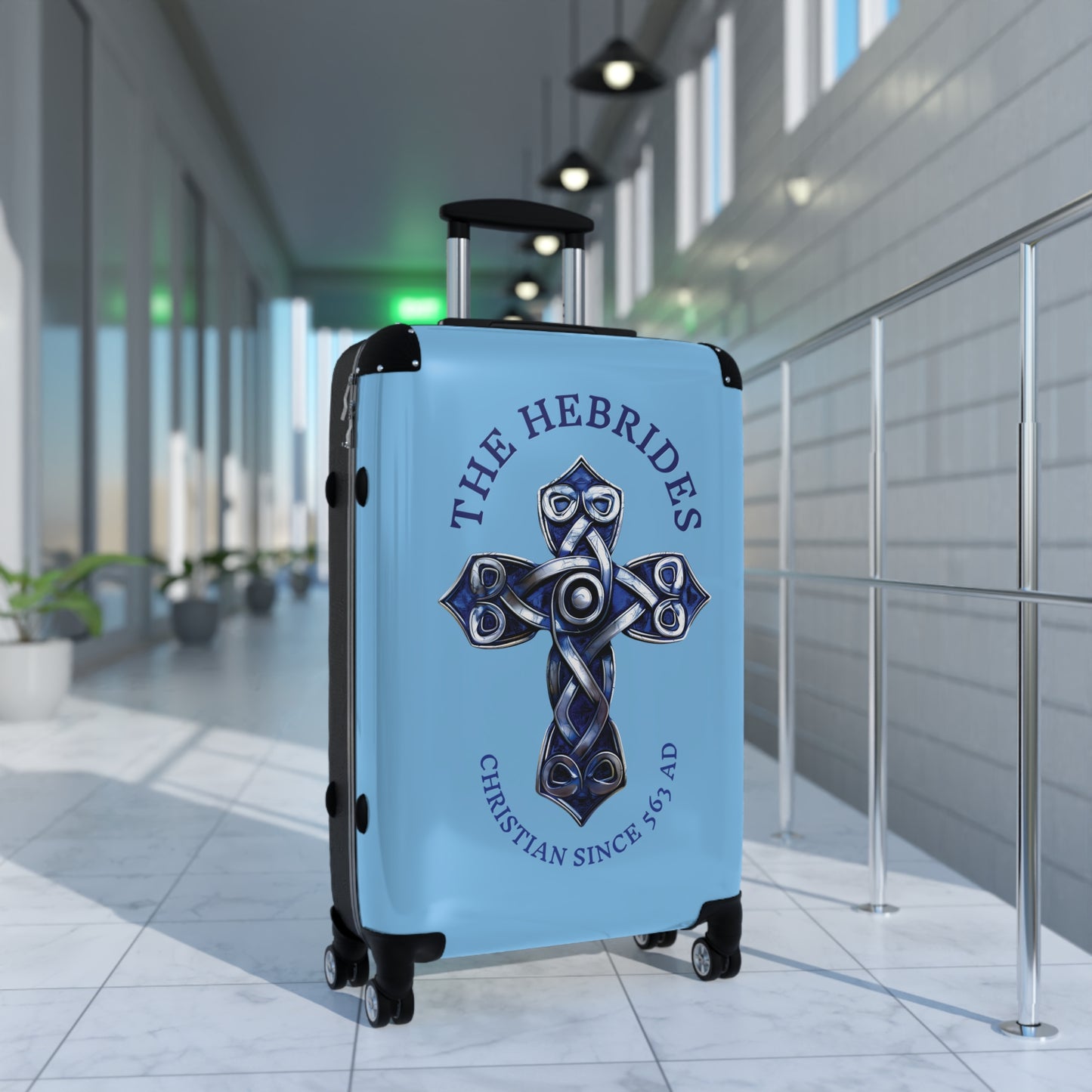 "The Hebrides - Christian Since 563 AD", Suitcases (Sky Blue)
