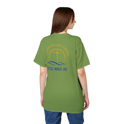 "God Does Not Walk Your Path", Unisex T-shirt (70's Light Green)