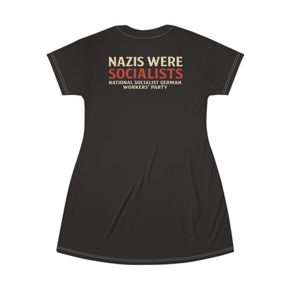 "Nazis were Socialists", T-Shirt Dress (Soot Black)