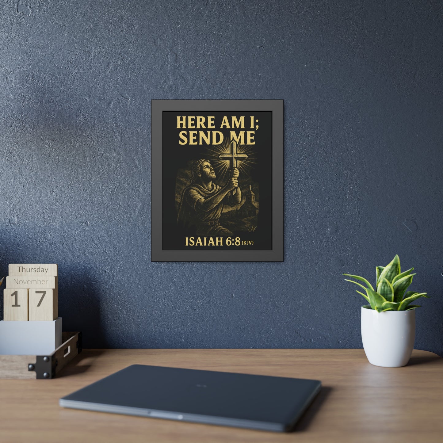 "Isaiah 6:8 (KJV)", Framed Paper Poster (Shadow Black)