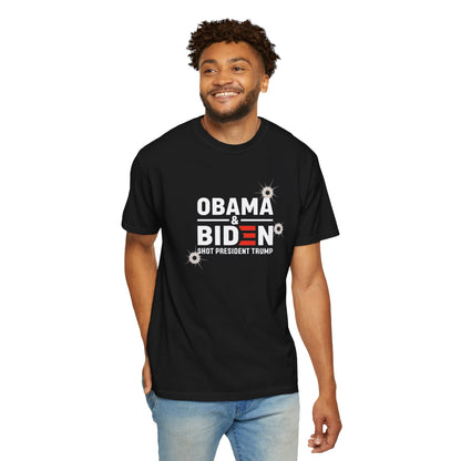 "Obama & Biden Shot President Trump", Unisex Black T-shirt