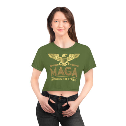"MAGA - Restoring the Republic", Crop Tee (Kangaroo-Bush Green)