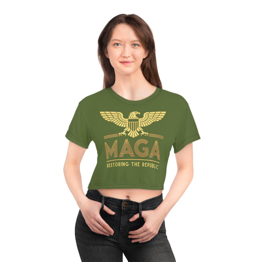 "MAGA - Restoring the Republic", Crop Tee (Kangaroo-Bush Green)