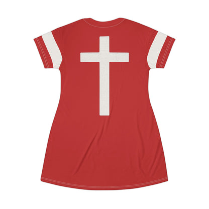 "Faith Overcomes Fear", T-Shirt Dress (Light Cherry Red)