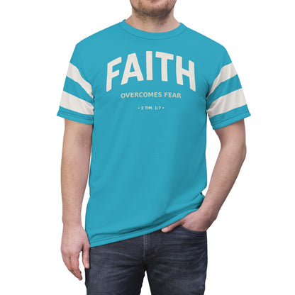 "Faith Overcomes Fear", Unisex Tee (Minoan Blue)