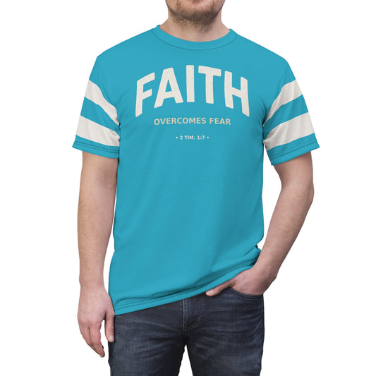 "Faith Overcomes Fear", Unisex Tee (Minoan Blue)