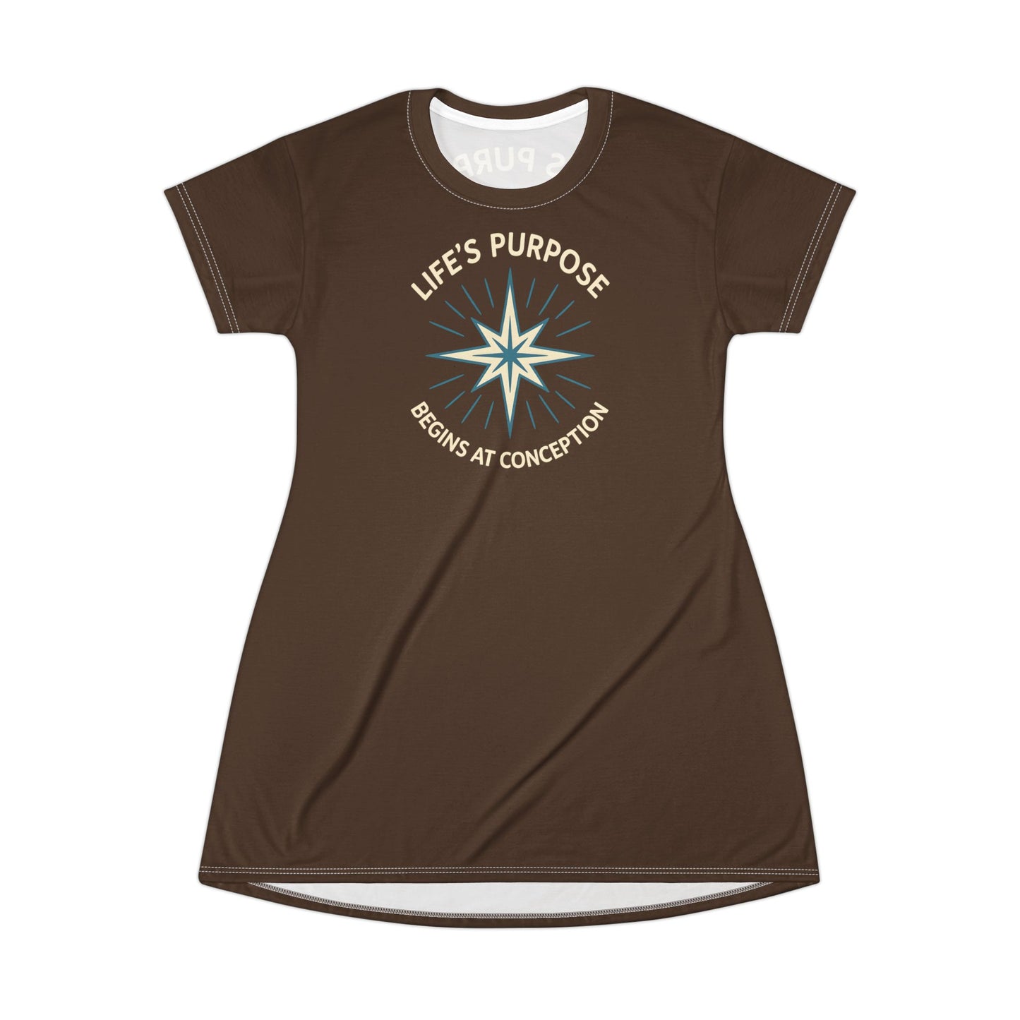"Life's Purpose Begins at Conception #01", T-Shirt Dress (Bavarian Brown)